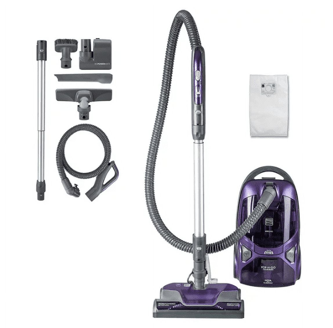 Open Box Kenmore 600 Series Pet Friendly Lightweight Bagged Canister Vacuum with Pet PowerMate, Pop-N-Go Brush, 2 Motors, HEPA Filter, Aluminum Telescoping Wand, Retractable Cord and 4 Cleaning Tools, Purple