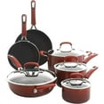 thumbnail image 1 of Kenmore Elite Andover 10Pc Nonstick Aluminum Cookware Set Red Gradient, 1 of 10