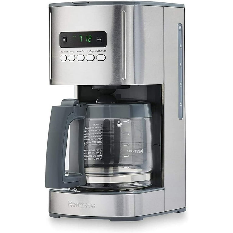  Kenmore Aroma Control 12-Cup Programmable Coffee Maker, White  and Stainless Steel Drip Coffee Machine, Glass Carafe, Reusable Filter,  Timer, Digital Display, Charcoal Water Filter, Regular or Bold : Home &  Kitchen