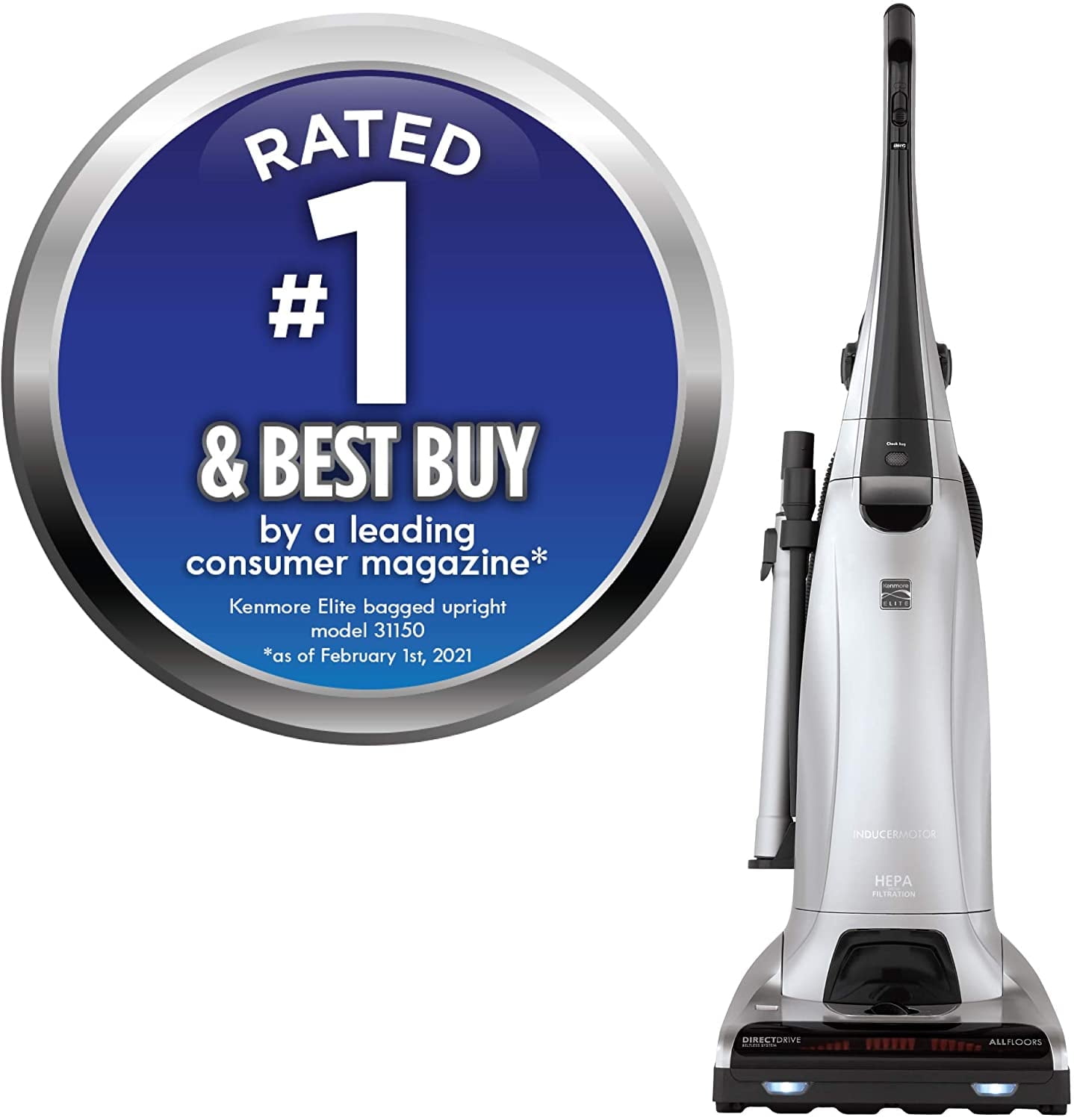 Kenmore Elite 31150 Beltless Pet Friendly Bagged Upright Vacuum 22.62lbs Silver