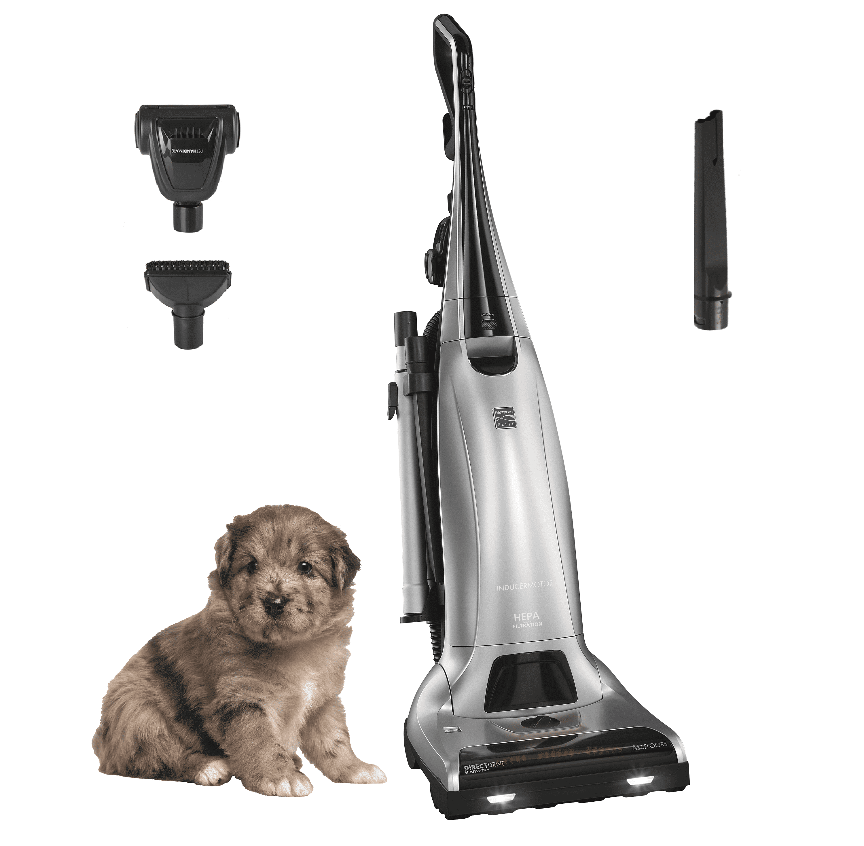 Kenmore Elite 31150 Pet Friendly Bagged Upright Beltless Vacuum w/Pet Handi-Mate, Triple HEPA, 3D Inducer Motor, Telescoping Wand, 5-Position Height Adjustment, 3 Cleaning Tools-Silver