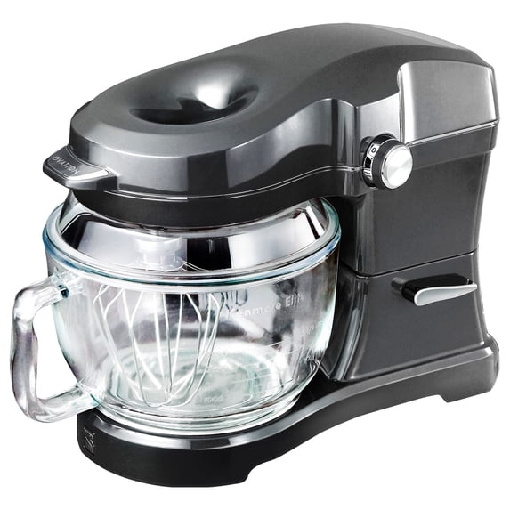 Kenmore Elite Ovation 5 Qt Stand Mixer, 500 Watt 10-Speed Motor, Revolutionary Pour-In Top, Tilt Head, Beater, Whisk, Dough Hook, Planetary Mixing, 360-Degree Splash Guard, Glass Bowl with Lid, Gray