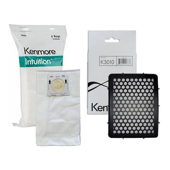 Kenmore Intuition BU4022 - BU4021 - BU4020 - BU4018 Upright Pet Friendly Lift-Away Carpet Vacuum Cleaner with No Touch Bag Technology Supply Kit.  (6) IB600 Bags + (1) K3010 HEPA Filter.