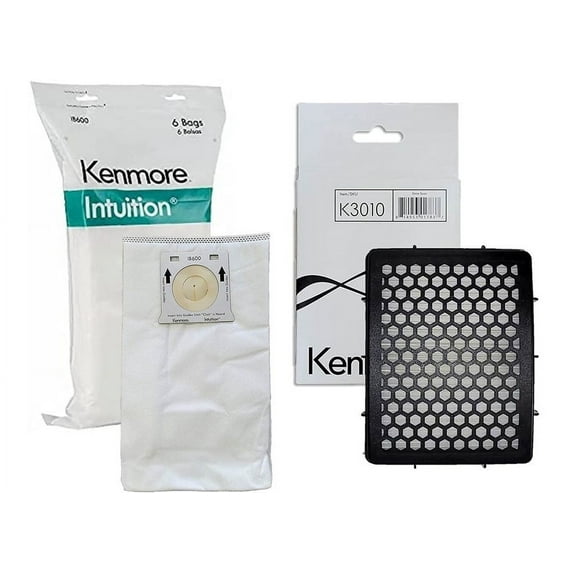 Kenmore Intuition BU4022 - BU4021 - BU4020 - BU4018 Upright Pet Friendly Lift-Away Carpet Vacuum Cleaner with No Touch Bag Technology Supply Kit. (6) IB600 Bags + (1) K3010 HEPA Filter.