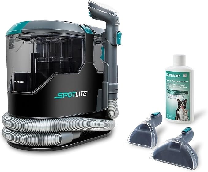 Kenmore SpotLite™ Carpet & Upholstery Cleaner, for Rugs, Stairs, Upholstery & Carpets, Portable, Powerful Suction for Stains & Odor Removal, Pet Friendly, KW2001.01, Black with Teal