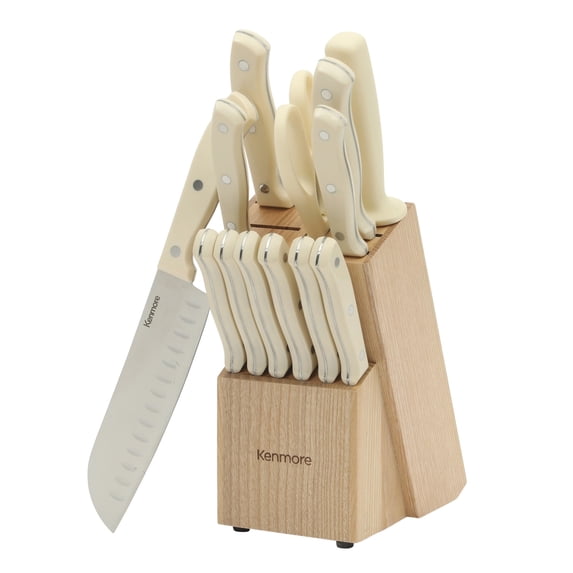 Kenmore Kane 14 Piece Stainless Steel Chef Cutlery Set Black Block, Glacier Blue