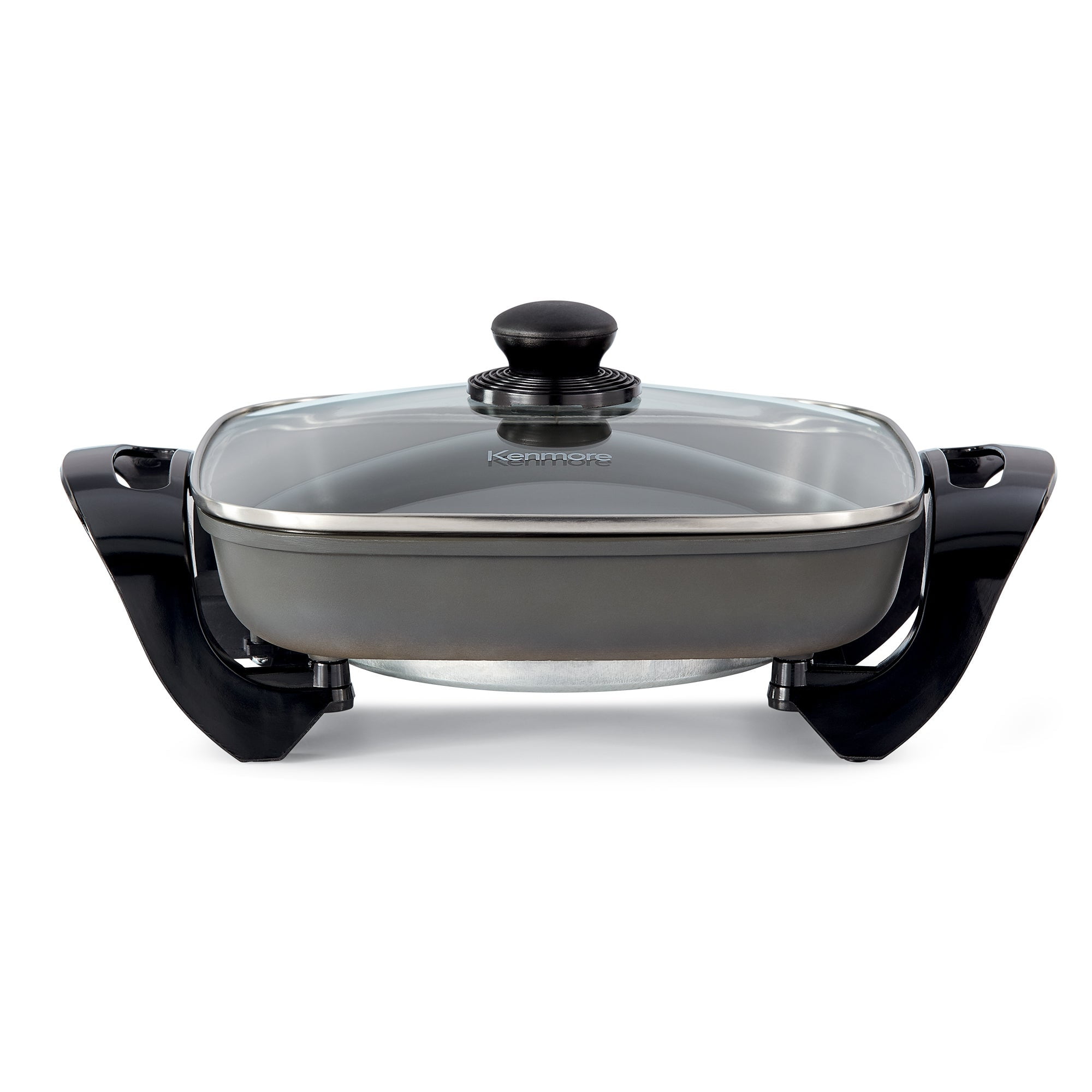 Kenmore Non-Stick Electric Skillet with Tempered Glass Lid, Black and Gray, Deep-Dish Frying Pan, 12" x 12" Cooking Surface, Vented Lid, One-Pot Cooking, Grill, Saute, Stir-Fry, Stew