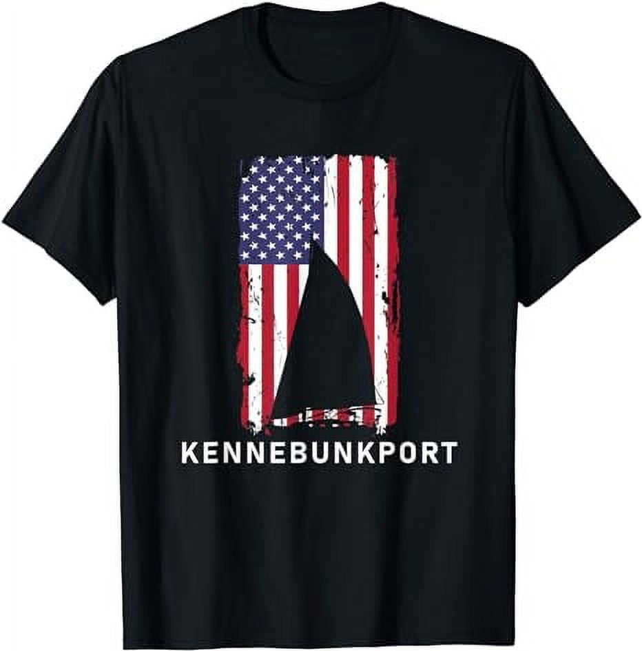 Kennebunkport ME Sailboat TShirt USA Flag