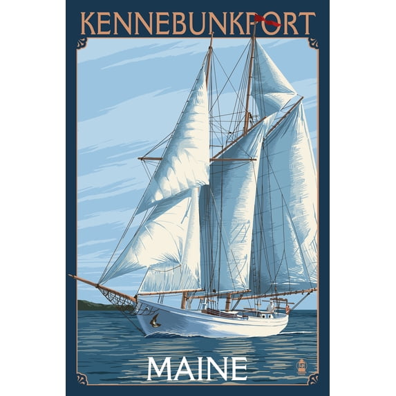Kennebunkport, Maine, Schooner Sailboat Scene (24x36 Giclee Gallery Art Print, Vivid Textured Wall Decor)