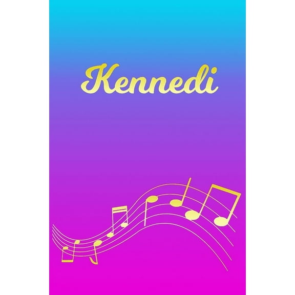 Kennedi: Sheet Music Note Manuscript Notebook Paper - Pink Blue Gold Personalized Letter K Initial Custom First Name Cover - Musician Composer Instrument Composition Book - 12 Staves a Page Staff Line