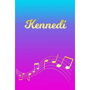 Kennedi Sheet Music Note Manuscript Notebook Paper - Pink Blue Gold Personalized Letter K Initial Custom First Name Cover - Musician Composer Instrument Composition Book - 12 Staves a Page Staff Line