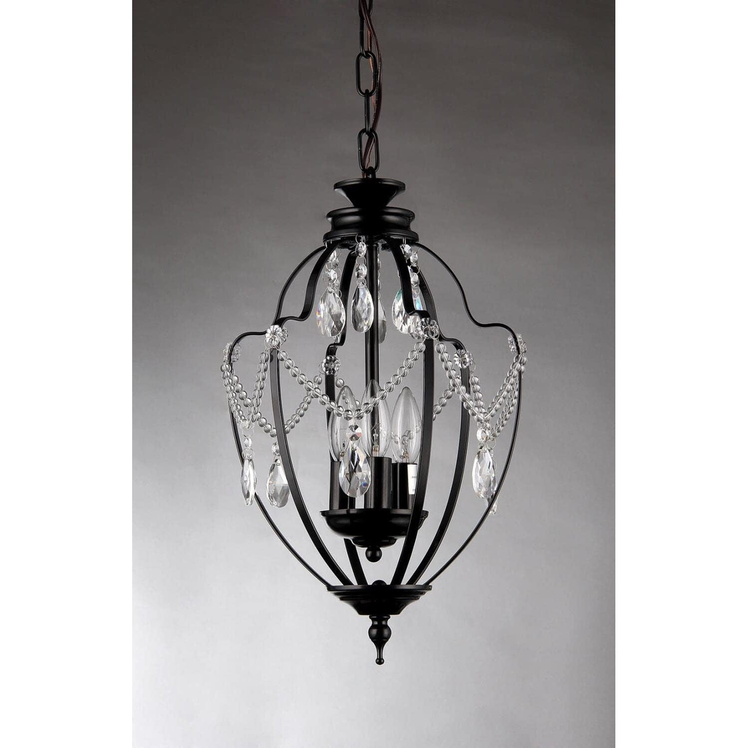 Kennedy 3-light Black-finish 11-inch Crystal Chandelier