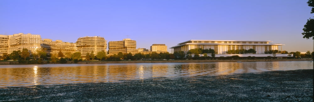 Kennedy Center and Watergate Hotel across Potomac River Washington DC Canvas Art - Panoramic Images (36 x 12)