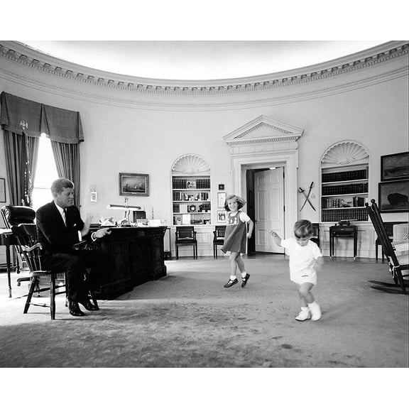 Kennedy Children Visit the Oval Office - 24x36 Inch Glossy Laminated Poster - Stunning Detail and Bold Colors