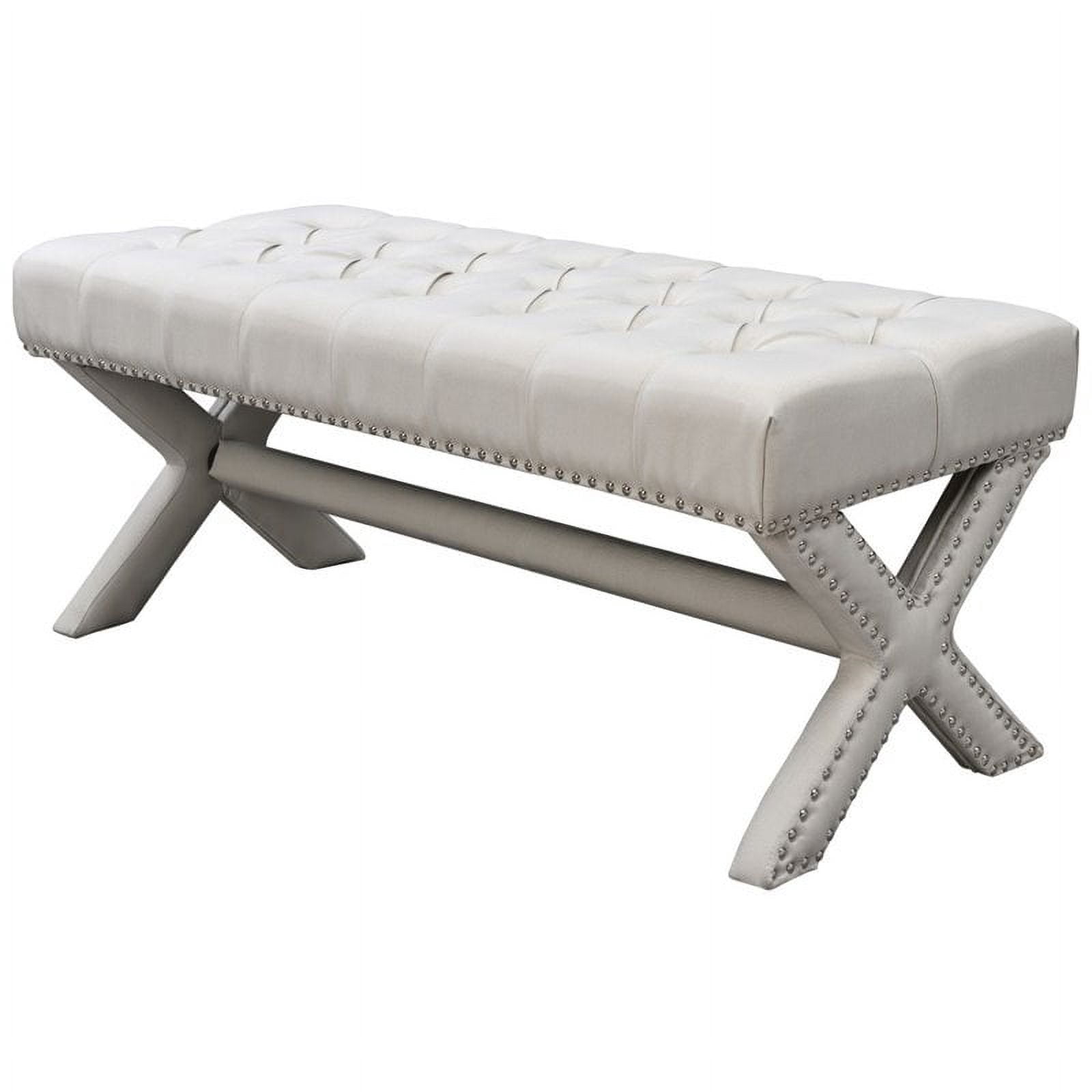 Posh Bench Posh Living Kennedy Tufted Linen Fabric Bench with Nailhead Trim in ...