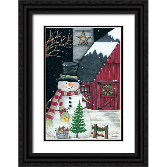 Kennedy, Lisa 11x14 Black Ornate Wood Framed with Double Matting Museum Art Print Titled - Barn And Snowman
