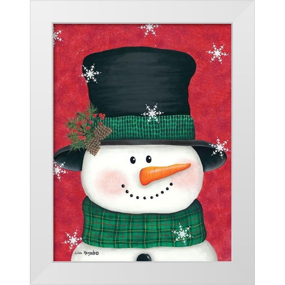 Kennedy, Lisa 19x24 White Modern Wood Framed Museum Art Print Titled - Pine Cones and Green Plaid Snowman