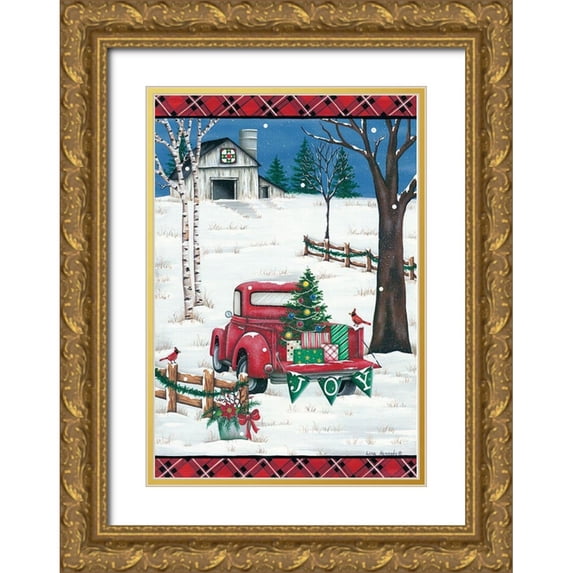 Kennedy, Lisa 23x32 Gold Ornate Wood Framed with Double Matting Museum Art Print Titled - Christmas Joy Truck
