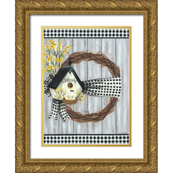 Kennedy, Lisa 25x32 Gold Ornate Wood Framed with Double Matting Museum Art Print Titled - Spring Welcome Wreath