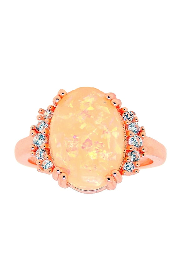 Kennedy Statement Ring Oval Rose Plated Fire Opal Womens Ginger Lyne Collection