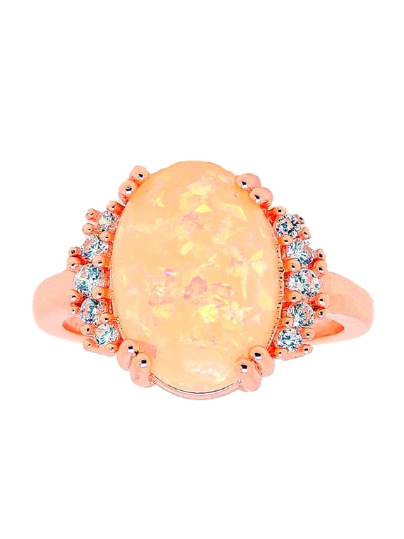 Kennedy Statement Ring Oval Rose Plated Fire Opal Womens Ginger Lyne Collection