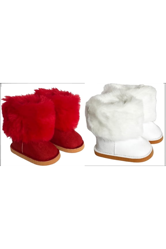18 Inch Doll Boots -Cozy White and Red Boots for 18 inch Dolls, 2 Pairs