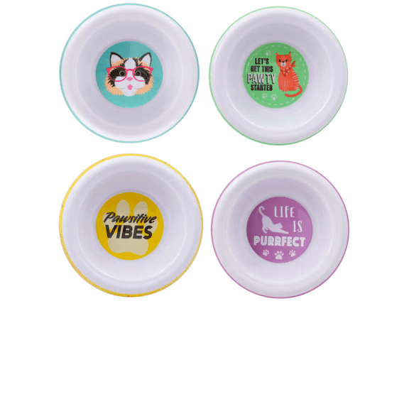 Kennel Club Printed Melamine Cat Food Bowls - Perfect for Your Feline Friend, Decorated with Kitty-Inspired Designs, 5x1.25 in. Pack of 4