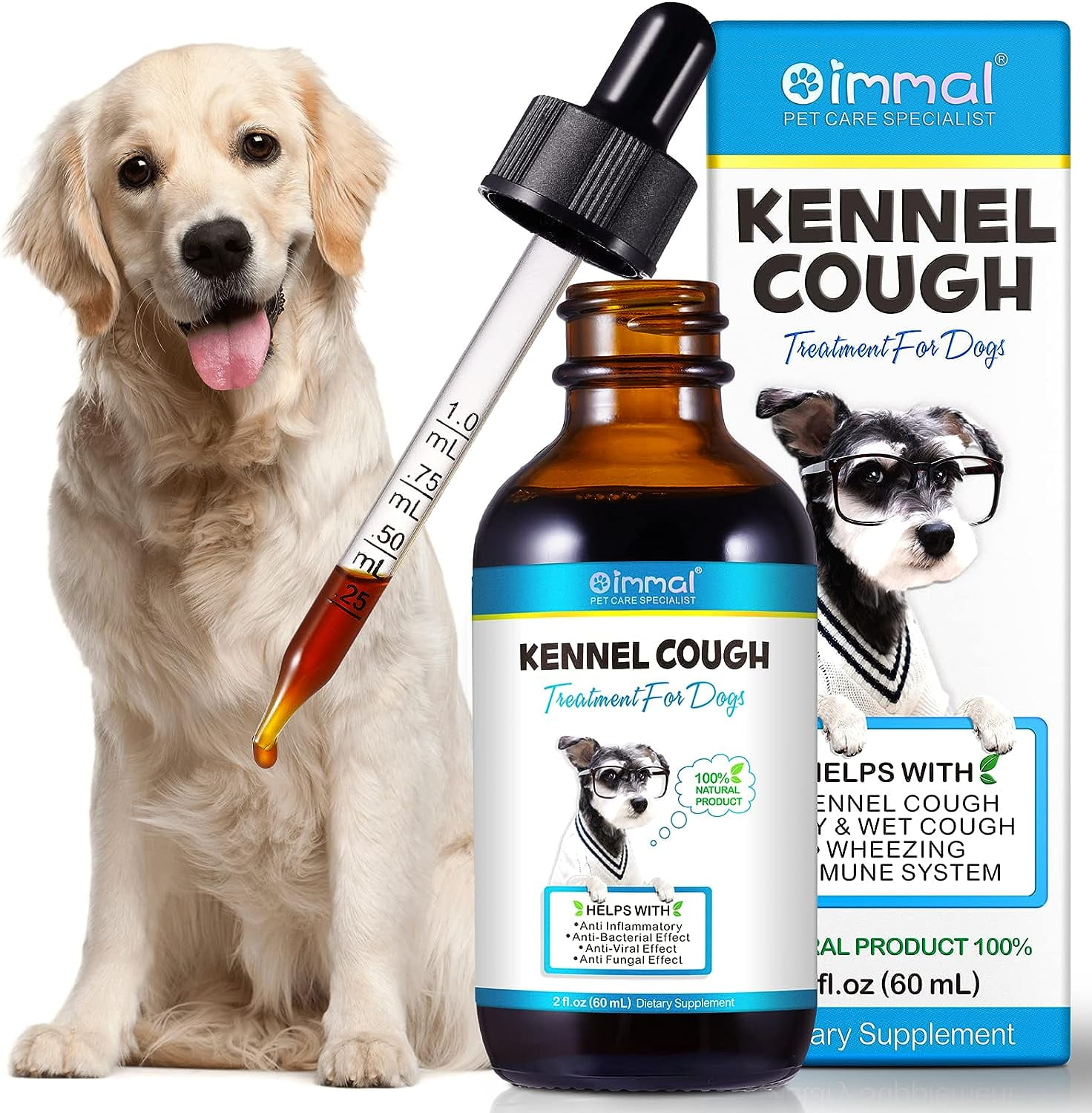 Kennel Cough Treatment Medicine for Dogs, 60ml Herbal Drops, Suitable for All Breeds & Sizes
