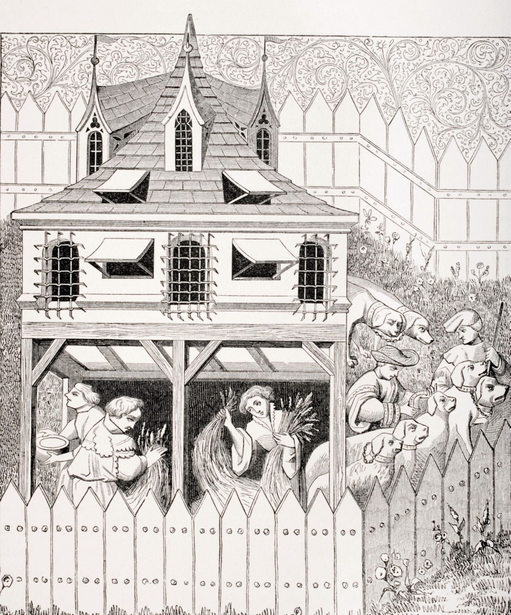 Kennel In Which Dogs Should Live And How They Should Be Kept 19Th Century Reproduction Of 15Th Century Miniature In The Manuscript Of Phoebus Canvas Art - Ken Welsh Design Pics (13 x 16)