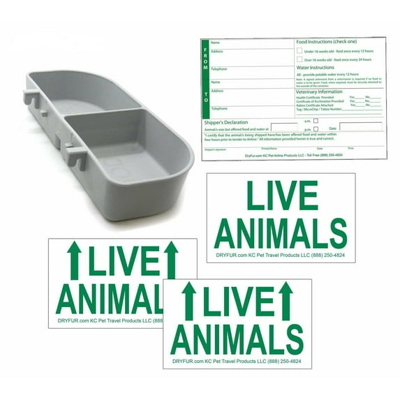 Kennel Travel Kit for Pets - Hook-On Dish & Live Animal Labels -MEDIUM size