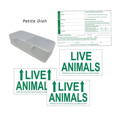 Kennel Travel Kit for Pets - Hook-On Dish & Live Animal Labels -PETITE size