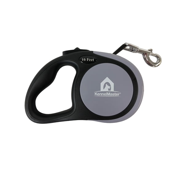 KennelMaster Retractable Dog Leash, Grey, Small, 16 feet
