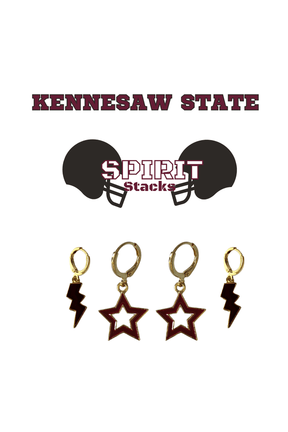 Kennesaw State University Spirit Stack black mini enamel bolts and maroon statement open starboys