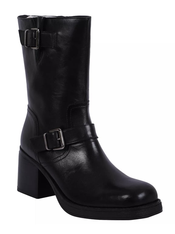 BLACK LEATHER Women's Janice Block Heel Boots, US 6.5M