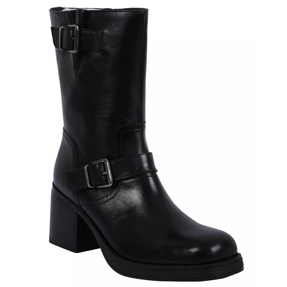 Kenneth Cole BLACK LEATHER Women's Janice Block Heel Boots, US 7M