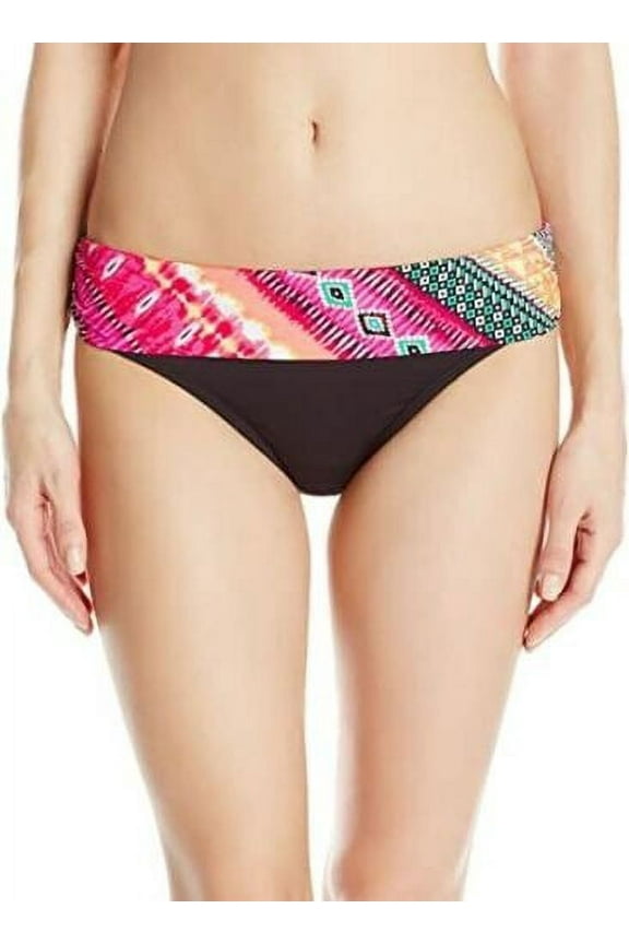 BLACK/MULTI Reaction Printed Fold Over Bikini Swim Bottom, US Large