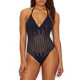 thumbnail image 1 of Kenneth Cole Black All Meshed Up Plunge One Piece Black, Lg, 1 of 2