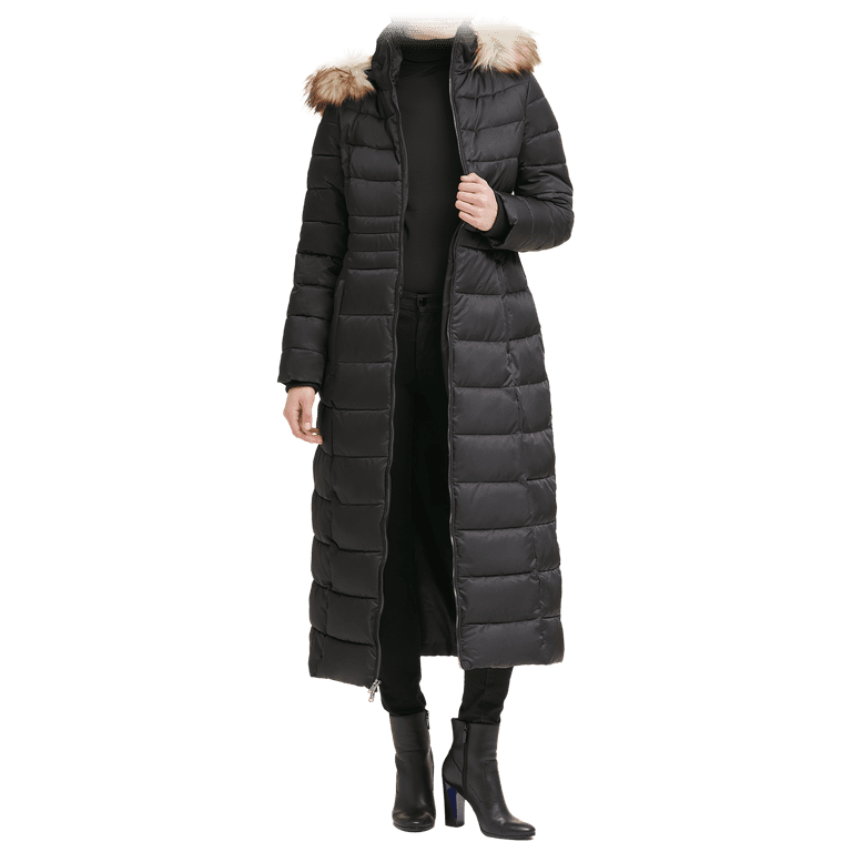 faux fur maxi hooded coat