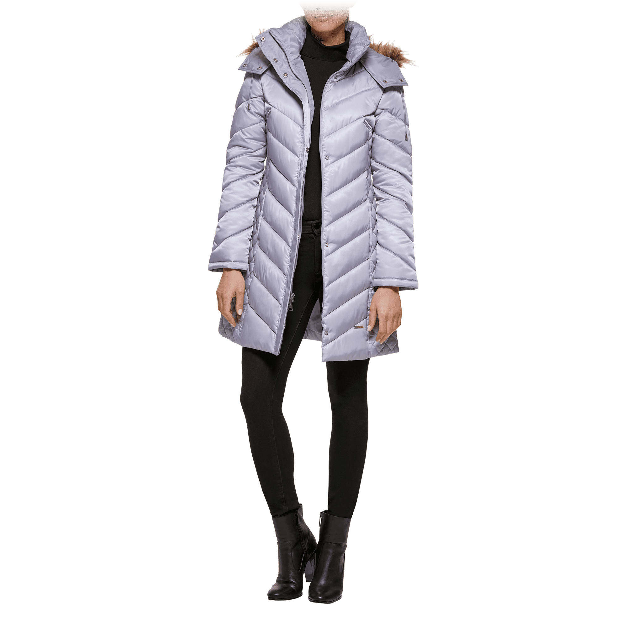 Kenneth Cole Heavyweight 3 4 Faux Fur Trim Hooded Puffer Light Grey Large Walmart