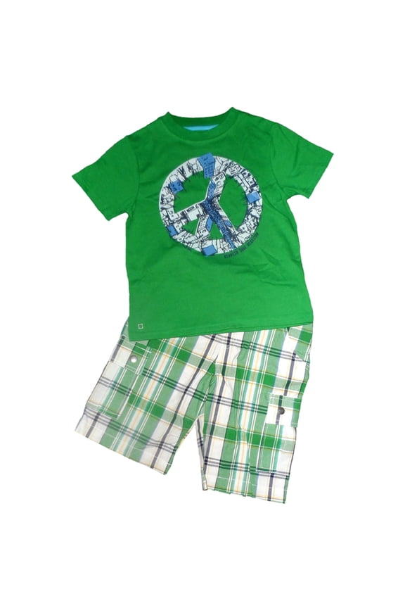 Little Boys Green Peace Sign T-Shirt & Short Set (7)