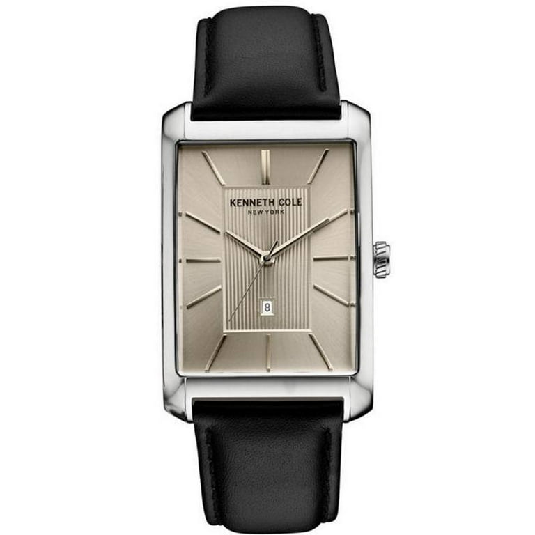 Kenneth Cole Men s 10030832 Black Leather Band With Grey Analog Dial Watch NWT
