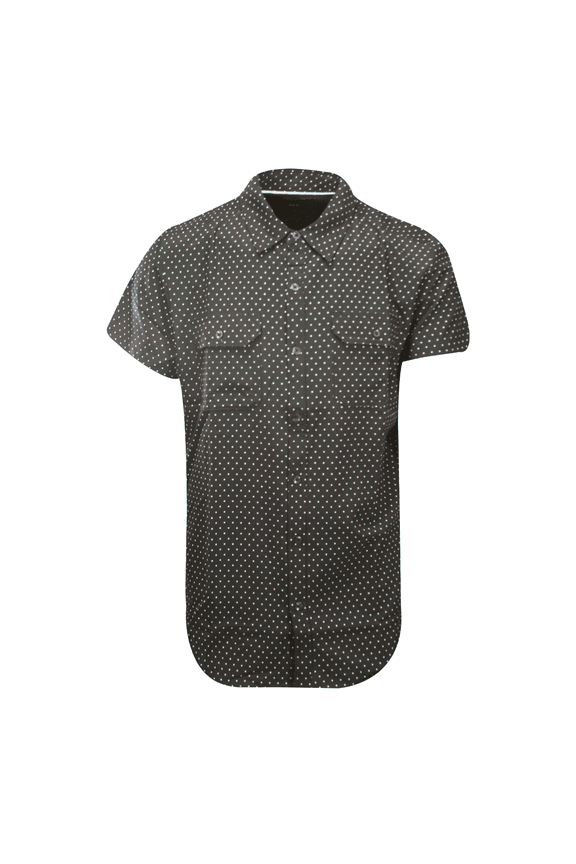 Men's Black Shirt Dotted 2 Pockets Woven Short Sleeve (S06)