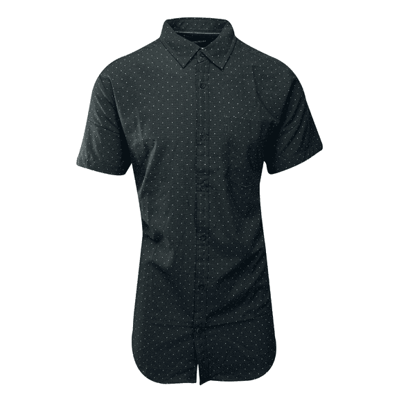 Kenneth Cole Men's Black Shirt Green White Dotted Short Sleeve Woven