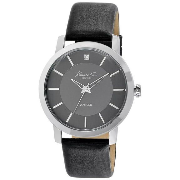 Kenneth Cole Men's New York Rock Out Diamond Analog Stainless Watch - Black Leather Strap - Black Dial - KC1986