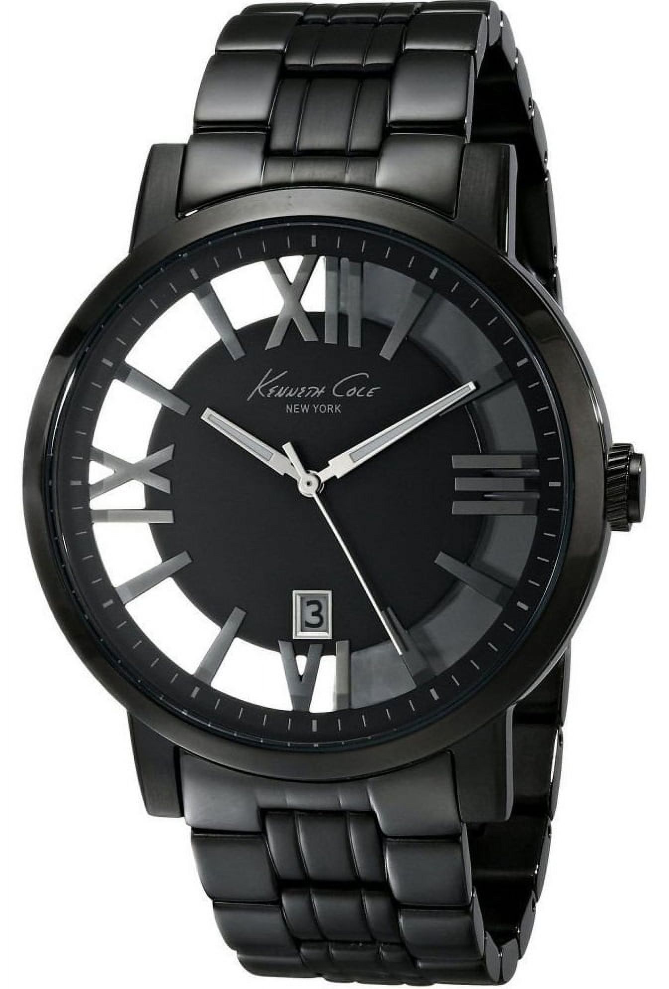 Kenneth Cole New York Orologio Uomo 'Transparency' Quarzo - Cinturino In Pelle Nero, Quadrante Nero, Vetro Minerale, Datario, 45 Mm