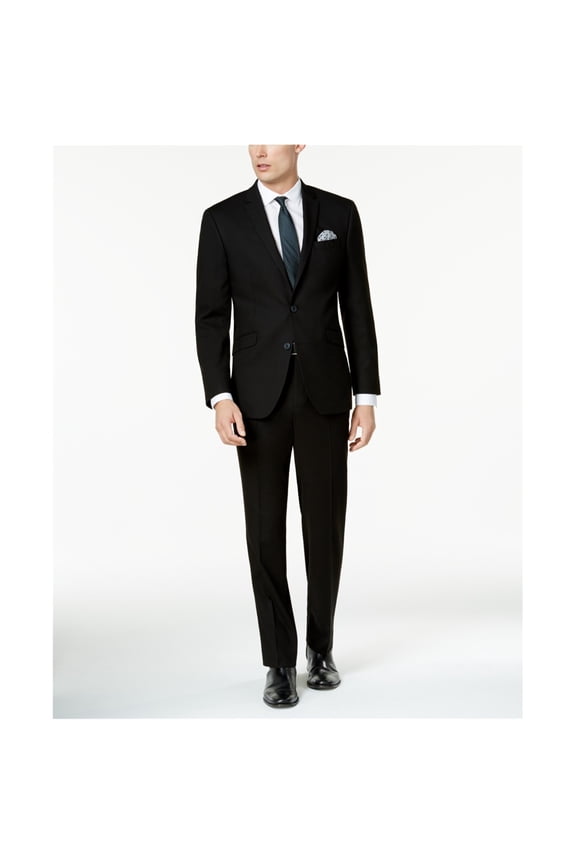 Mens Slim fit 2 Piece Suit 42 S / 35 Waist Black Solid Stretch