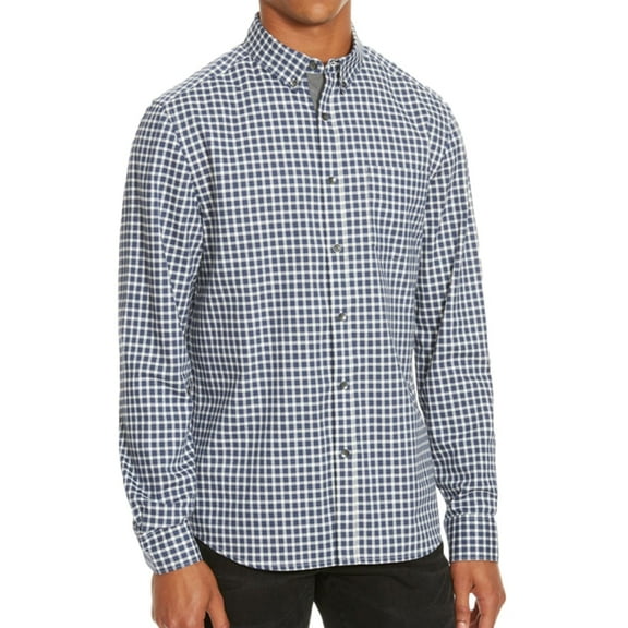 Kenneth Cole Mens Check Button Up Shirt, Blue, Small