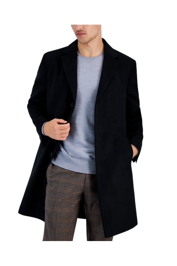 Mens Classic Fit Overcoat Coat 48L Black Solid