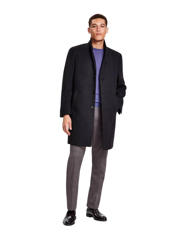 Mens Classic fit Overcoat Coat 38 R Charcoal Grey Solid