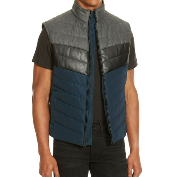 Kenneth Cole Mens Colorblock Puffer Vest, Blue, X-Large